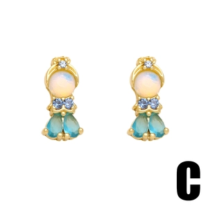 Fairy princess mermaid earrings with gold base, white opal and blue crystal gemstones