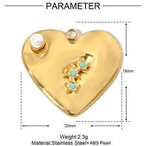 Golden heart pendant size 18mm by 20mm with stainless steel and ABS pearl details