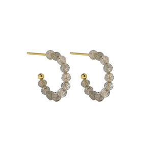 Orecchini a cerchio a C in argento S925 con perle di labradorite grigia sfaccettate