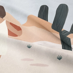Bohemian tapestry featuring modern minimalist abstract character and plant illustration