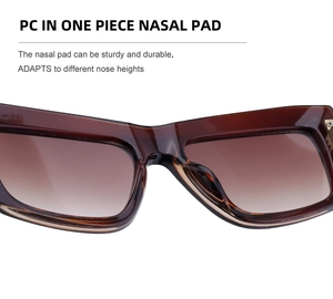 Detail of integrated nose pads on PC cat eye sunglasses for a comfortable fit