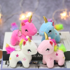 Plush Unicorn Keychain Pendant Soft Stuffed Toy With Golden Horn Rainbow Mane And Star Embroidery Bag Charm For Kids