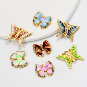 Colorful enamel butterfly pendants with gold plating and rhinestones for DIY jewelry