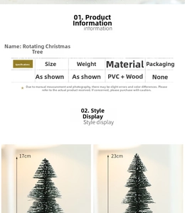 Size chart for 17cm and 23cm mini rotating Christmas trees with wooden base detail