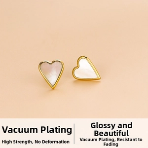 Detail of heart-shaped earrings with white mother-of-pearl and gold plating