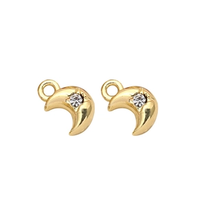 Gold crescent moon pendants with inset star zircons for DIY jewelry making