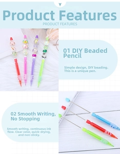 Detail of DIY beadable mechanical pencils showing the metal rods and colorful handles