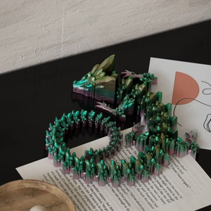 Articulated crystal dragon 3D printed figurine with metallic green-to-purple gradient