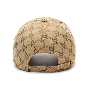 Khaki jacquard monogram baseball cap with adjustable metal buckle on the back