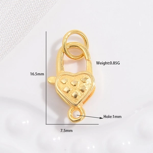 18K gold plated S925 silver heart lobster clasp 16.5x7.5mm for DIY jewelry making