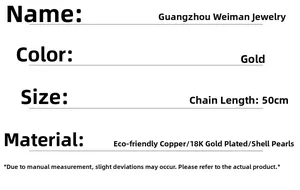 Specifications of 50cm gold necklace with 18K gold plated copper and premium pearls