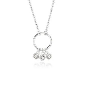 925 Sterling Silver Geometric Circle Zirconia Tassel Pendant Necklace Fresh Minimalist Clavicle Chain Jewelry For Women