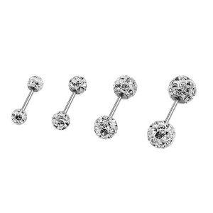 Sparkly zirconia double-sided ball earrings in various sizes made of polished surgical steel