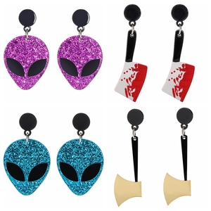 Acrylic Glitter Alien Axe Bloody Knife Drop Earrings For Women Halloween Party Gothic Horror Jewelry Funny Gift