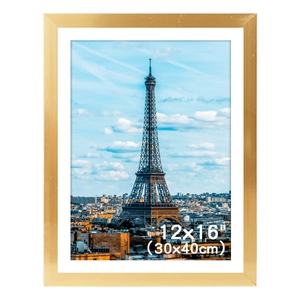 Minimalist 12x16 inch brushed gold PVC photo frame with Eiffel Tower art for wall display