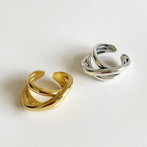 Minimalist S925 sterling silver multilayer woven open rings in gold and silver finishes