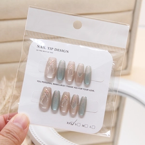 Faux ongles œil de chat dégradé avec motif flamme blanche en emballage, taille XS