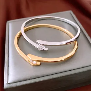 Minimalist Bypass Open Bangle Bracelet Copper Cubic Zirconia Inlaid Gold Silver Plated Fashion Jewelry For Women
