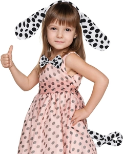 Détail du serre-tête oreilles de chien, nœud papillon à pois et ensemble costume pour enfant