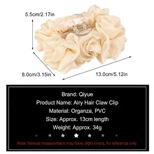 Ethereal beige organza flower hair claw clip with 3D pleated design and 13cm PVC base
