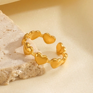 18K gold plated heart ring with open adjustable band for women in a minimalist style