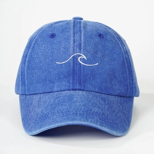 Washed Cotton Baseball Cap Vintage Distressed Dad Hat Wave Embroidery Sun Protection Outdoor Adjustable For Men Women