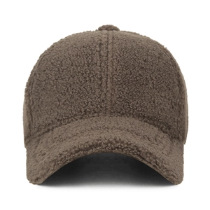 Solid coffee brown lamb wool baseball cap with thick fleece lining for winter warmth