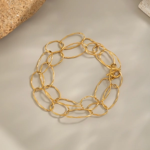 Minimalist 18K gold-plated stainless steel oval chain necklace with double layer design