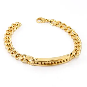 Stainless Steel Cuban Link Chain Bracelet With Curved Bar Plate Minimalist Geometric Hip Hop Jewelry For Men And Women