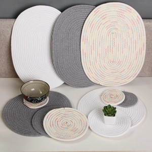 Hand-Woven Cotton Rope Placemats Heat Resistant Insulation Coasters Nordic Minimalist Round Oval Table Mats Home Decor