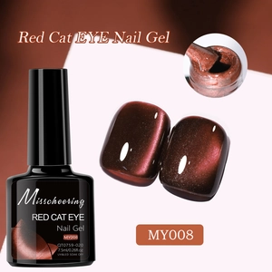 Detail view of Misscheering red cat eye nail gel MY008 with sparkly gemstone texture