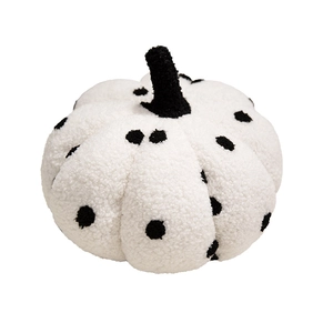 Plush pumpkin throw pillow in white with black dots for minimalist home decor
