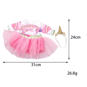 Détails des tailles pour robe de poupée licorne rose avec jupe en tulle et bandeau