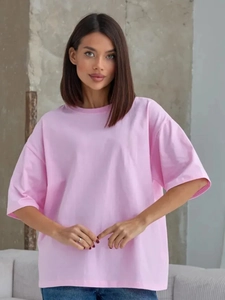 T-shirt rosa minimalista in 100% cotone vestibilità ampia con design a girocollo casual
