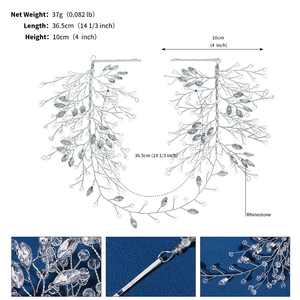 Macro detail of bridal hair vine showing silver wire, crystal beads and rhinestones