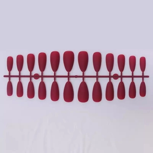 Matte dark red press-on nails almond shape 24 pieces set on professional holder