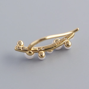 Elegant gold S925 silver branch ear crawler with faux pearls and sparkling crystals