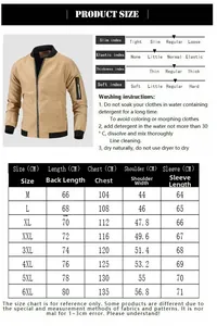 Detailed size chart for men's flight jacket with measurements from M up to 6XL