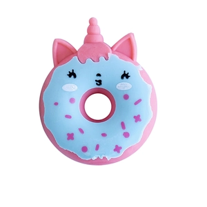 Cute unicorn donut shaped eraser and baby teether toy in soft pink and blue silicone