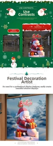 Detail of 3D Santa Claus window stickers showing realistic holiday scene application