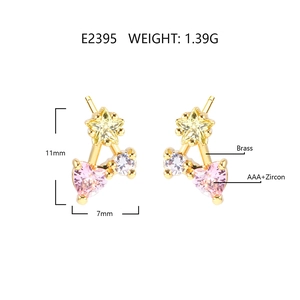 Detail of star and heart shaped earrings with E2395 specs and zircon size info