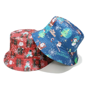 Chapeau Bob De Noël Polyester Imprimé Bonhomme De Neige Père Noël Protection Solaire Fête Festival