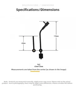 Detailed size chart for minimalist clock hands model 962 with 63mm and 126mm measurements