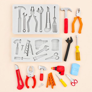 Silicone mold set for DIY miniature hardware tools like hammers and wrenches for cake decor