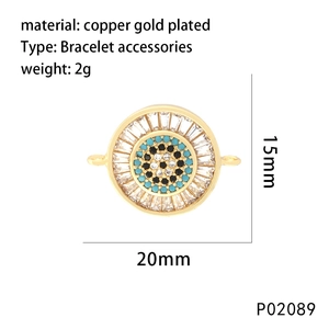 Detailed view of evil eye charm with turquoise zircons and 15mm by 20mm dimensions