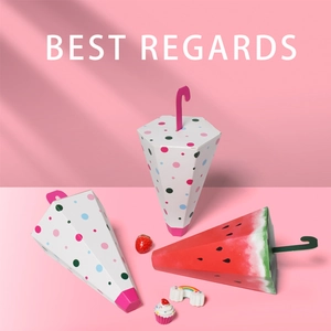 Creative Umbrella Shaped Paper Gift Box Watermelon Polka Dot Pattern Candy Packaging Box For Party Birthday Kids Favor