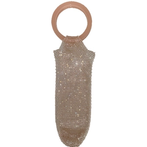 Luxurious pink orange mesh wine bag with rose gold round handle for portable gift carrying