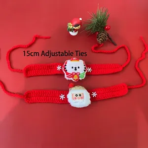 Handmade Christmas pet collar with Santa Claus knit scarf and 15cm adjustable strap