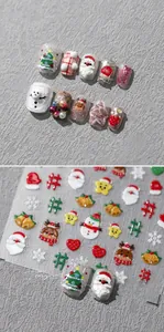 3D embossed Christmas nail stickers featuring Santa Claus and snowman patterns