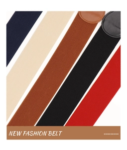 Close-up showing elastic waist belts in navy, beige, brown, black, and red colors